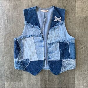 Vintage Blue Denim Patchwork Vest